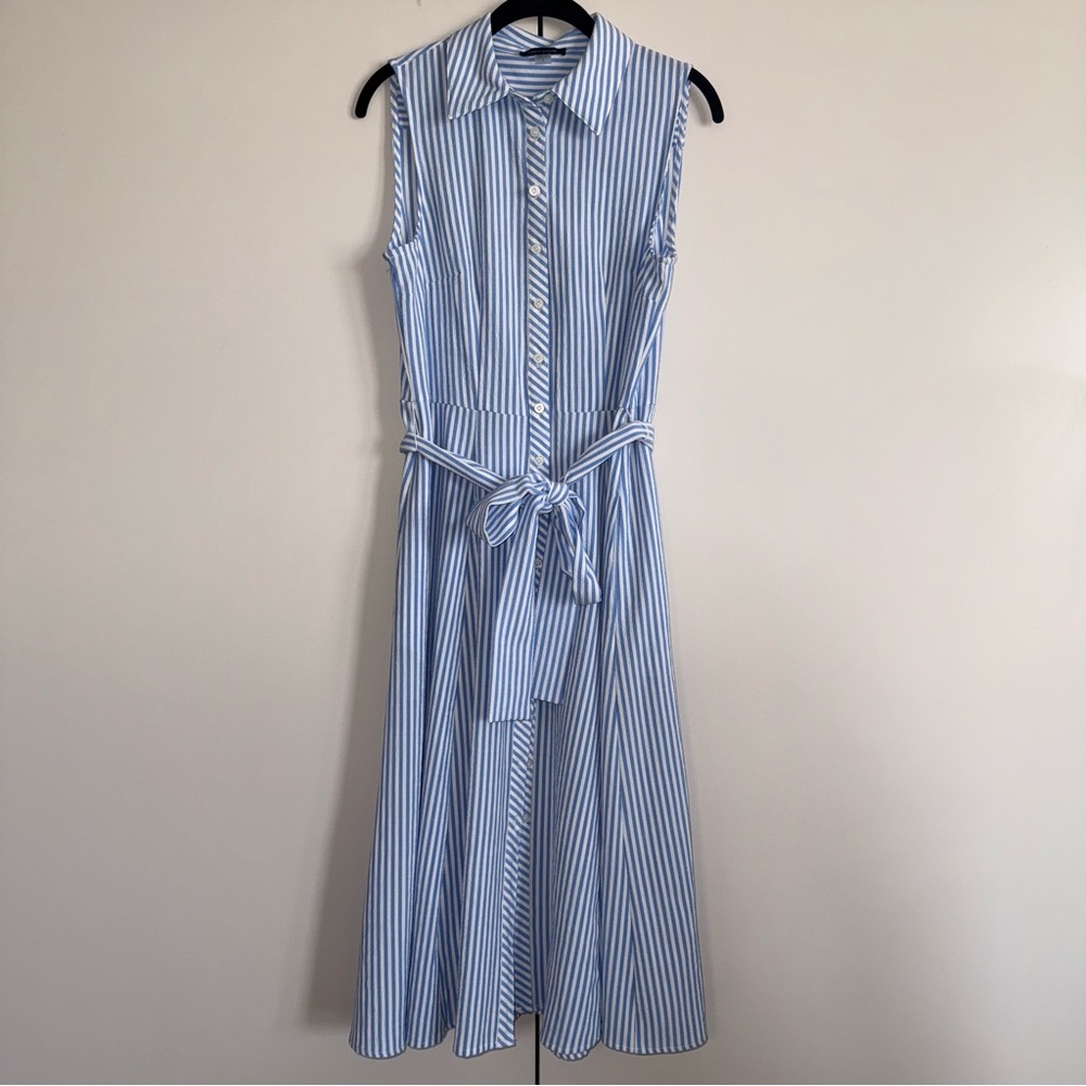 Tommy Hilfiger Blue and White Striped Midi Dress with pockets